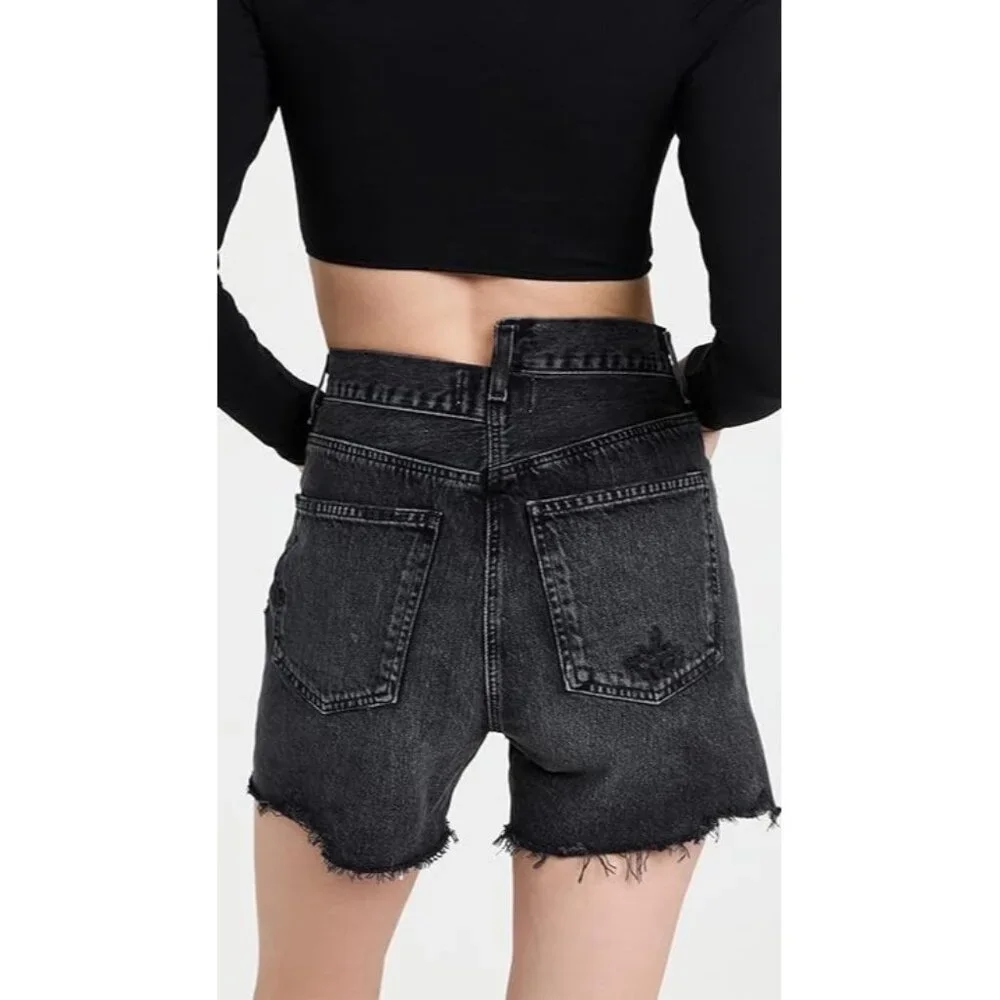 AGOLDE Shorts Women's 26‎ Black Criss Cross Button Fly Hitchhike Denim Organic - Picture 2 of 16